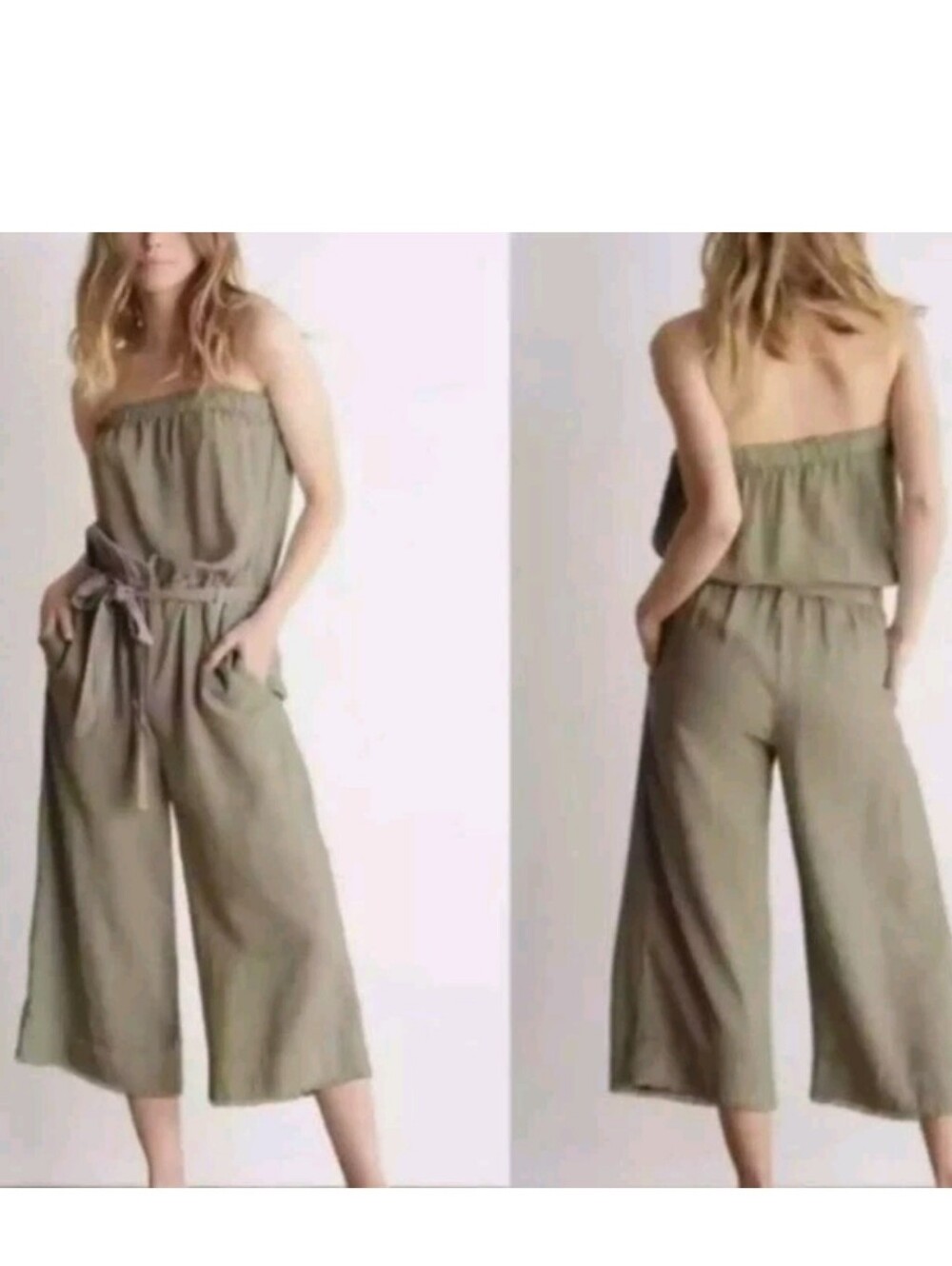 Cloth & Stone Olive Strapless Wide-Leg Jumpsuit